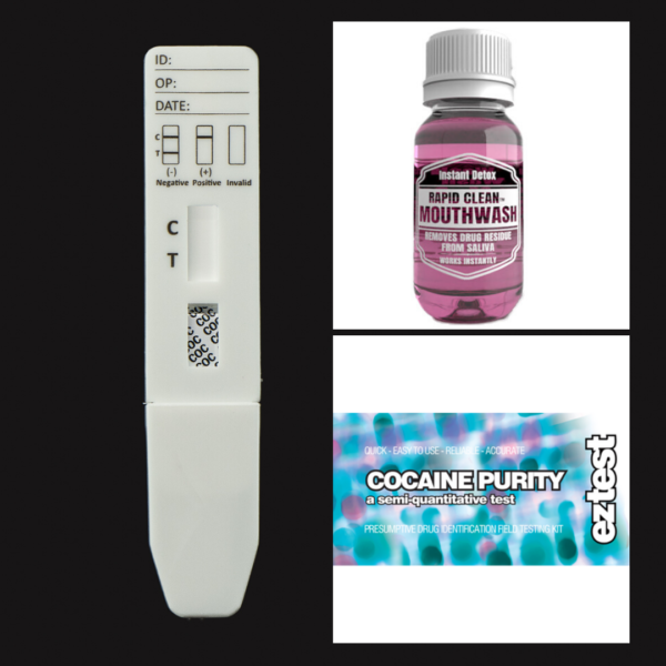 Cocaine Purity EZ Test Kit + COC Saliva Test + Rapid Clean Mouthwash