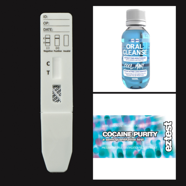 Cocaine Purity EZ Test Kit + COC Saliva Test + Oral Cleanse Mouthwash