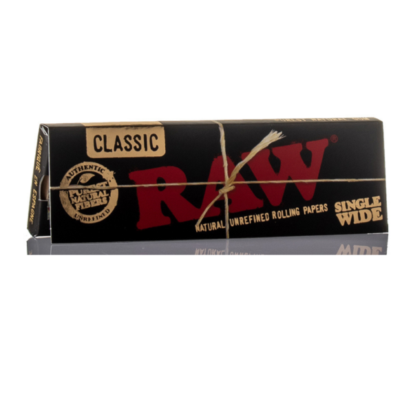 RAW Classic Black Single Wide Size Natural Unrefined Rolling Papers – 50 Leaves
