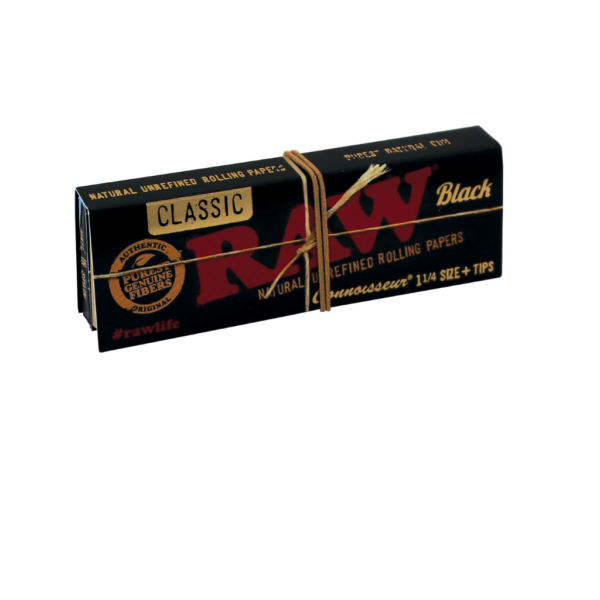 RAW Classic Black Rolling Papers Connoisseur 1 ¼ + Tips