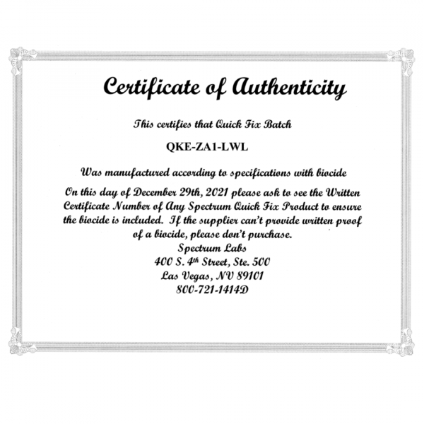 quick fix authenticity certificate