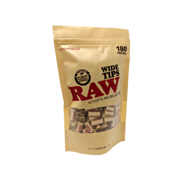 RAW Pre Rolled Wide Tips Bag – 180 Tips
