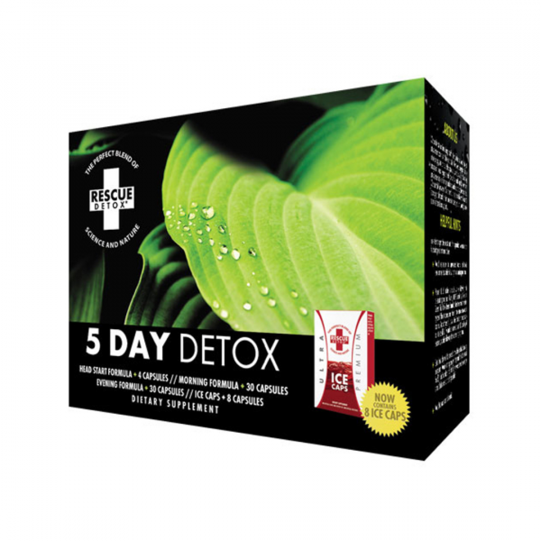 The Rescue 5 Day Permanent Detox is one of the most complex and advanced detoxification products ever created in a laboratory. The 5 Day Detox will cleanse your body of all unwanted toxins forever until you re-introduce them back into your body. The 5 Day Detox cleanse begins with our head start formula of 4 capsules to be taken on the night before you start your cleanse. 30 Morning Formula capsules and 30 Evening Formula capsules are included in the kit to be taken over the next 5 days in order to maximize detoxification. We also include 8 of our Ice Caps in every kit just in case you don’t get totally clean in 5 days and have to be tested within a few days of completing the cleanse. It can take someone between 30 and 90 days to get totally clean on their own depending on several factors. The unfortunate reality is that not everyone can get down to a toxin level of zero in only 5 days. The vast majority of people who use the 5 Day Detox do indeed get down to a toxin level of zero but we can’t assume everyone does. Your toxin level will at the very least be greatly reduced if not completely gone. We understand that passing your test is of critical importance and nothing can be left to chance, that’s why we include 8 of our temporary Ice Caps. The Ice Caps should ALWAYS be taken 90 minutes prior to any drug test. Specially formulated to fortify and assist the body's natural detoxification process Permanently cleanses unwanted toxins until reintroduced into the body Formulated for persons weighing under 200 lbs or moderate toxin levels Industry Leading Support- Live cleansing coaches are made readily available 24/7 to ensure that your cleansing experience is a success. Inside The Box: Head Start Formula + 4 Capsules Morning Formula + 30 Capsules Evening Formula + 30 Capsules Ice Caps + 4 Capsules