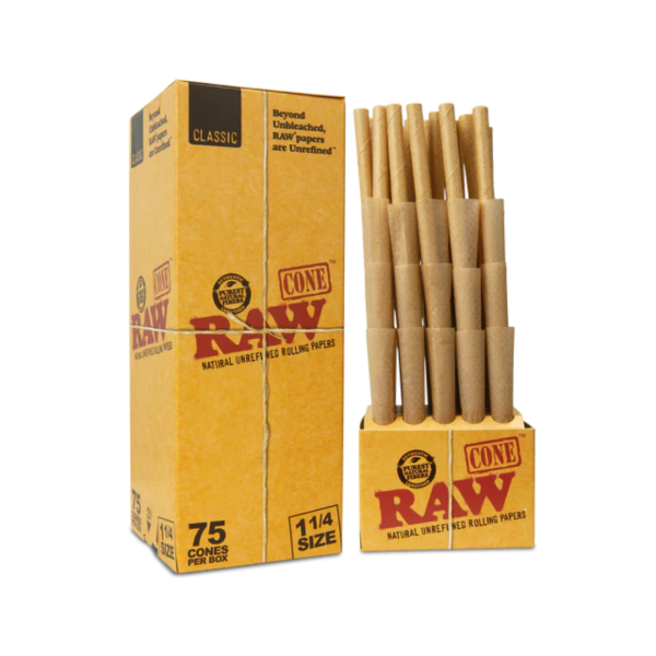 RAW Classic Pre-Rolled 1¼ Cones – 75 Pack