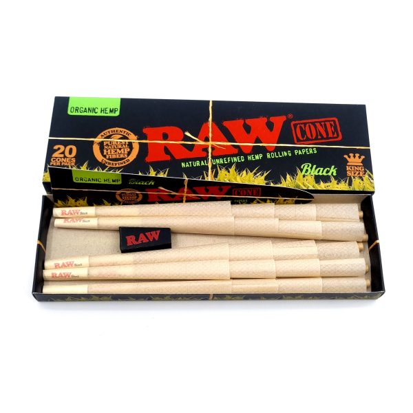 RAW Black Organic Hemp Pre-Rolled King Size Cones – 20 Pack