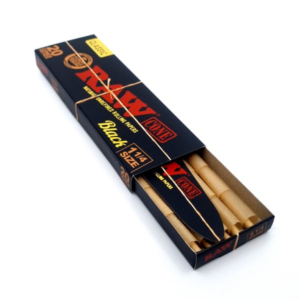 RAW Black Pre-Rolled 1¼ Cones – 20 Pack