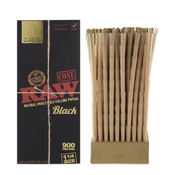 raw 1 1/4 black pre-rolled cones - 900 bulk pack