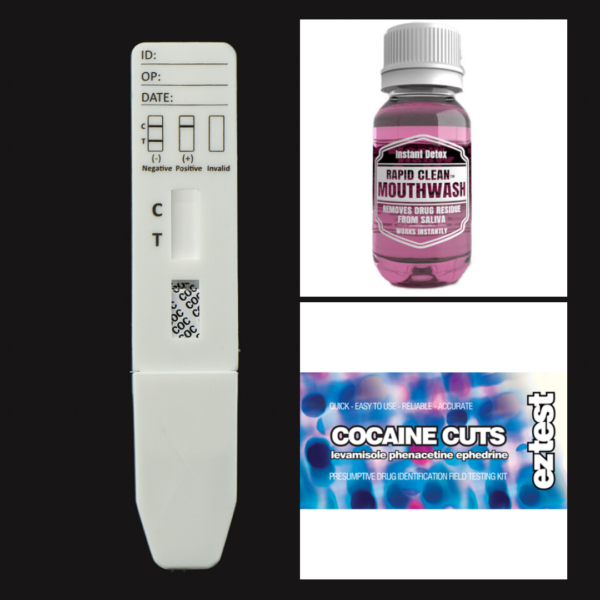 Cocaine Cuts EZ Test Kit + COC Saliva Test + Rapid Clean Mouthwash