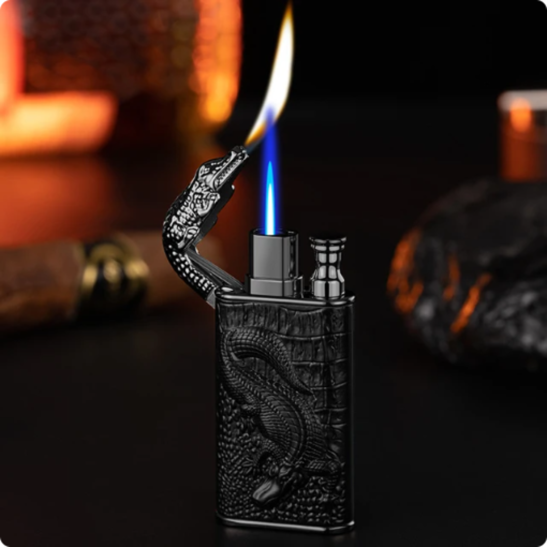 Windproof Crocodile Dual Flame Lighter – Various Colours - Image 2