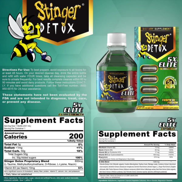 Stinger 5X Elite Extra Strength Detox 2 in 1 Combo Pack
