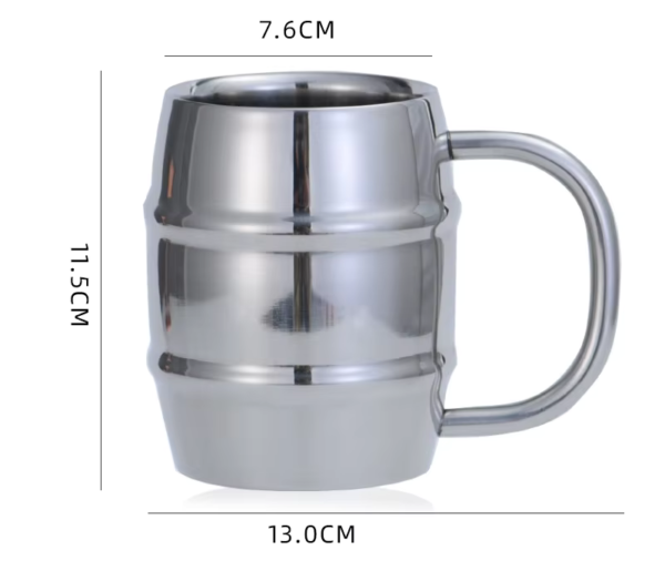 Double Stainless Steel Barrel Beer Cup - 450mL