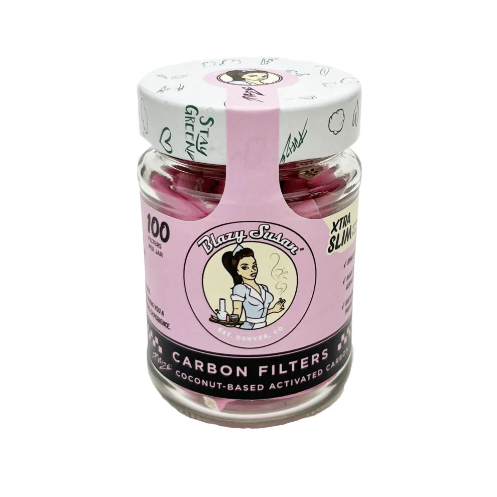 Blazy Susan - Pink Activated Carbon Filter Tips - Xtra Slim - 100ct Jar