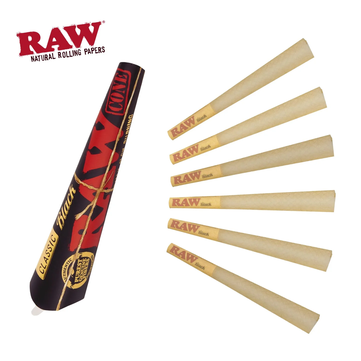 RAW Black Pre-rolled cone 1 1/4 size 6 pack